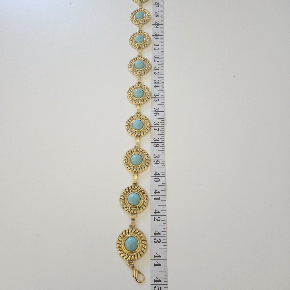Circular Textured Gold and Turquoise Chain Belt - Picture 6 of 8